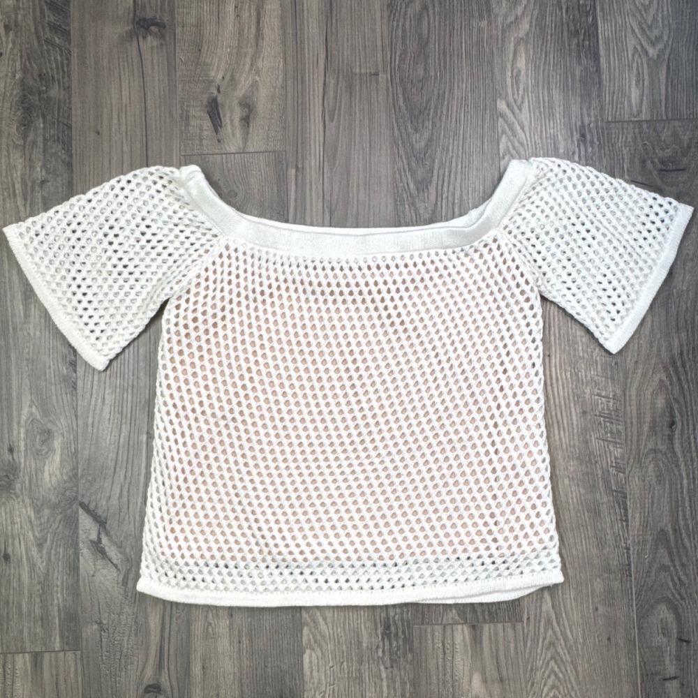 VENUS White Crochet Off‎ Shoulder Short Sleeve Top Size M